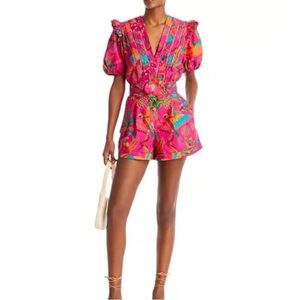 FARM Rio Macaw Belted Puff Sleeved Romper
